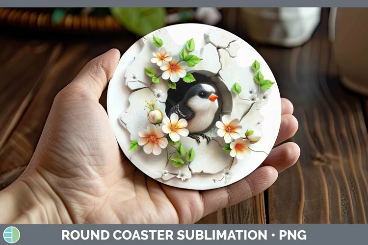 3D Hole in the Wall Chickadee Round Coaster | Sublimation Co