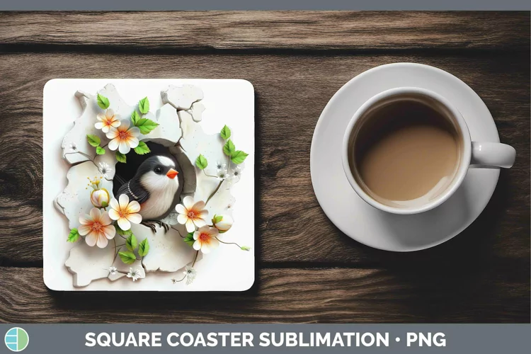 3D Hole in the Wall Chickadee Square Coaster | Sublimation C