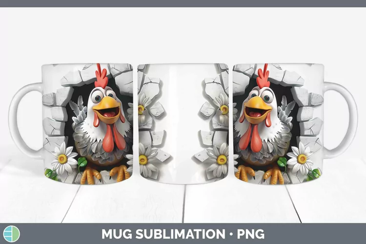 3D Hole in the Wall Chicken Mug Wrap | Sublimation Coffee Cu