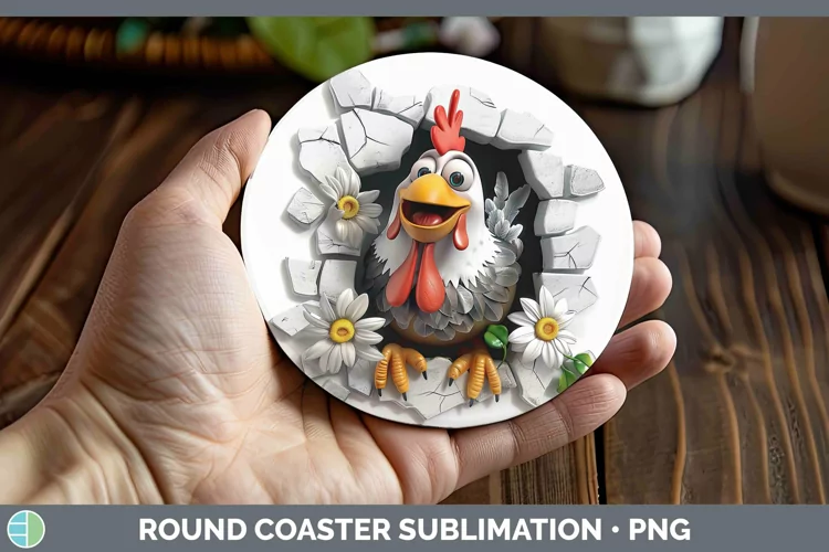 3D Hole in the Wall Chicken Round Coaster | Sublimation Coas
