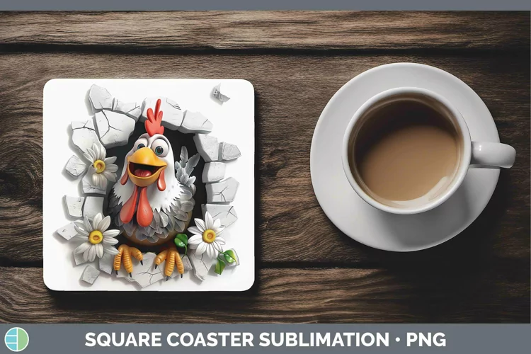 3D Hole in the Wall Chicken Square Coaster | Sublimation Coa
