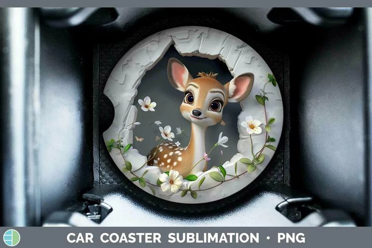 3D Hole in the Wall Deer Car Coaster Sublimation Coaster Des