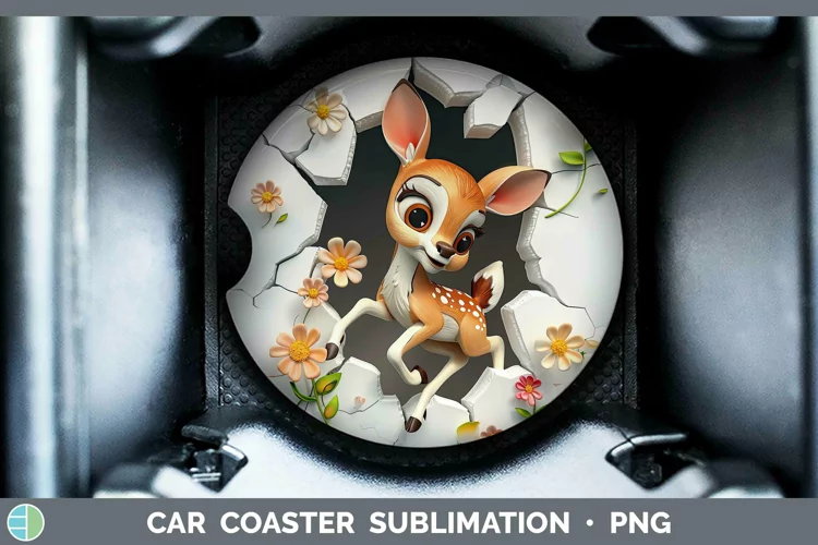 3D Hole in the Wall Deer Car Coaster Sublimation Coaster Des