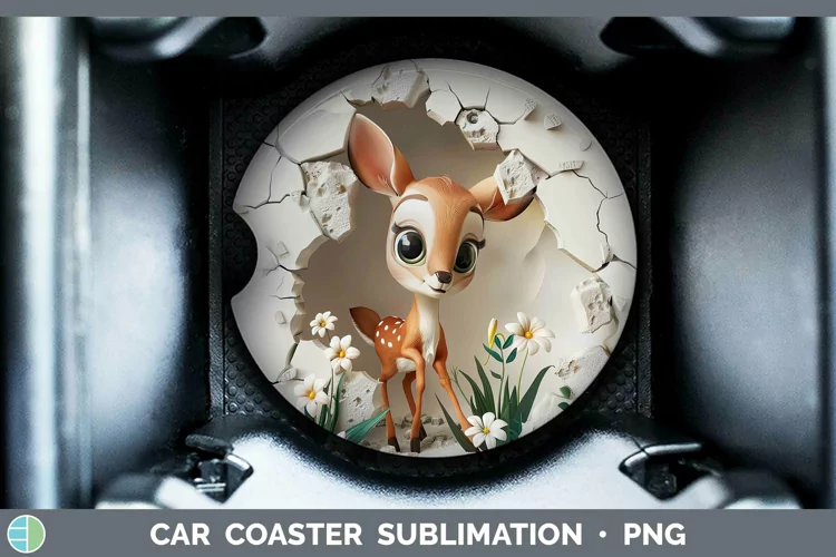 3D Hole in the Wall Deer Car Coaster Sublimation Coaster Des