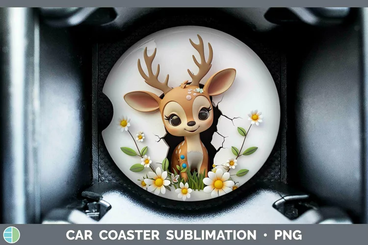 3D Hole in the Wall Deer Car Coaster Sublimation Coaster Des