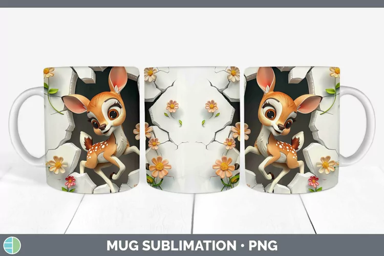 3D Hole in the Wall Deer Mug Wrap Sublimation Coffee Cup Des