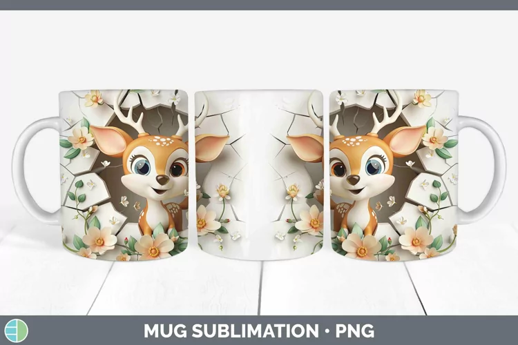 3D Hole in the Wall Deer Mug Wrap Sublimation Coffee Cup Des