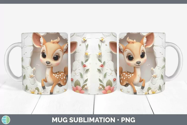 3D Hole in the Wall Deer Mug Wrap Sublimation Coffee Cup Des