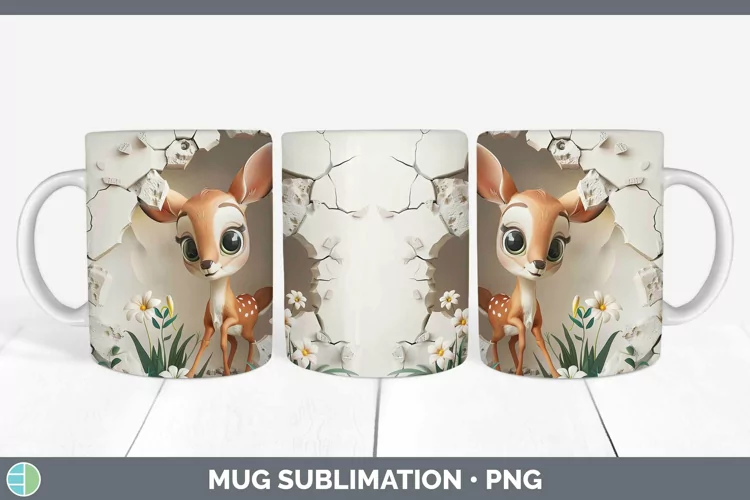 3D Hole in the Wall Deer Mug Wrap Sublimation Coffee Cup Des