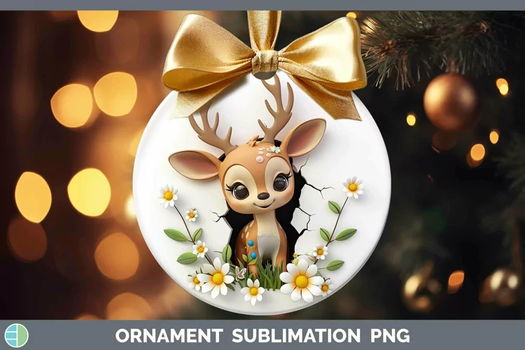 3D Hole in the Wall Deer Ornament Sublimation Bauble Designs