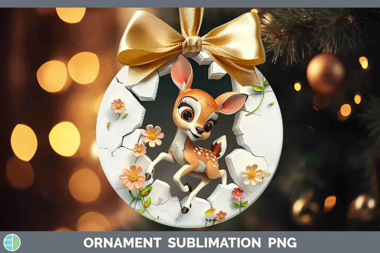 3D Hole in the Wall Deer Ornament Sublimation Bauble Designs