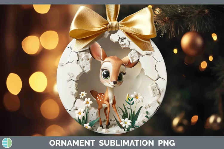 3D Hole in the Wall Deer Ornament Sublimation Bauble Designs
