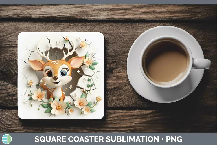 3D Hole in the Wall Deer Square Coaster Sublimation Coaster