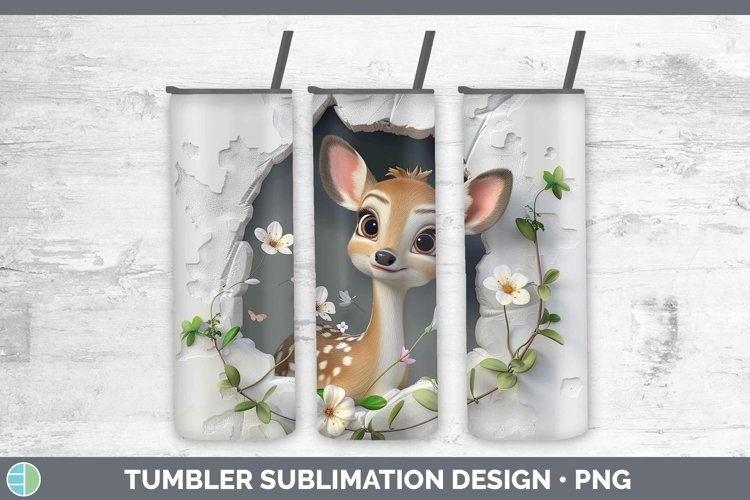 3D Hole in the Wall Deer Tumbler Sublimation 20 oz Skinny Tu