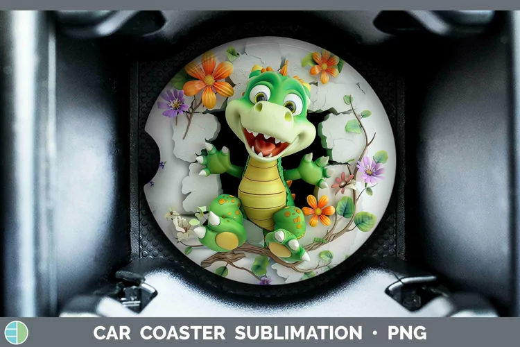 3D Hole in the Wall Dragon Car Coaster Sublimation Coaster D