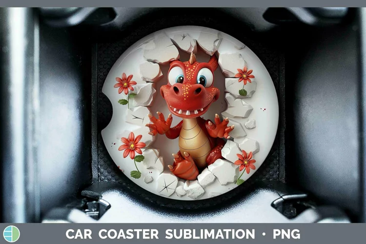 3D Hole in the Wall Dragon Car Coaster Sublimation Coaster D