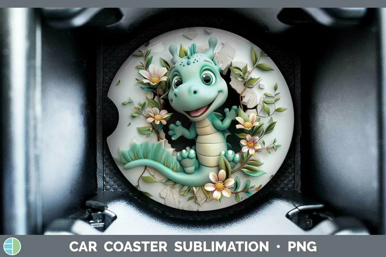 3D Hole in the Wall Dragon Car Coaster Sublimation Coaster D