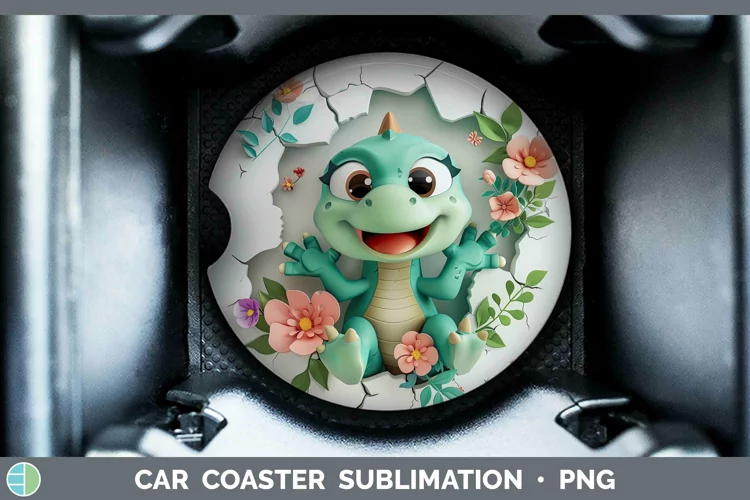 3D Hole in the Wall Dragon Car Coaster Sublimation Coaster D
