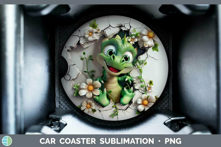 3D Hole in the Wall Dragon Car Coaster Sublimation Coaster D