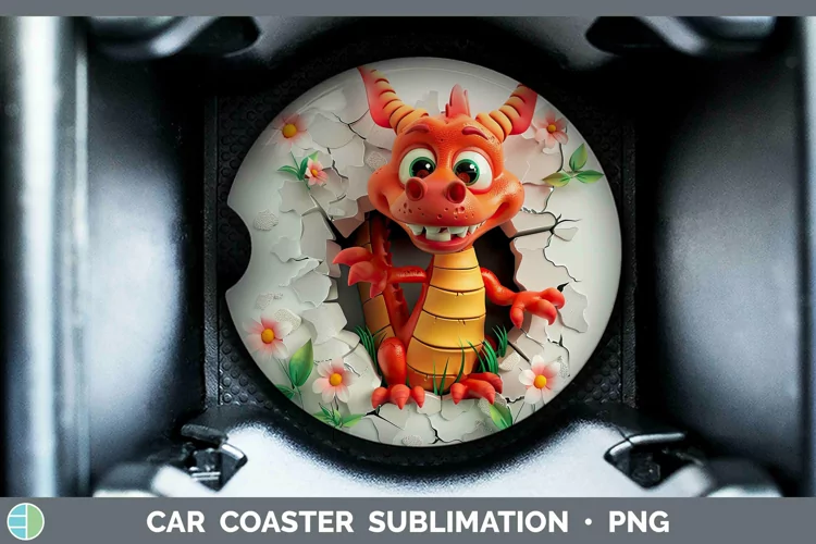 3D Hole in the Wall Dragon Car Coaster Sublimation Coaster D