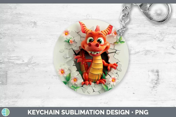3D Hole in the Wall Dragon Keychain Sublimation Keyring Desi