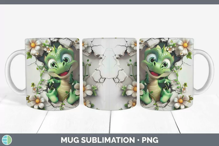 3D Hole in the Wall Dragon Mug Wrap Sublimation Coffee Cup D