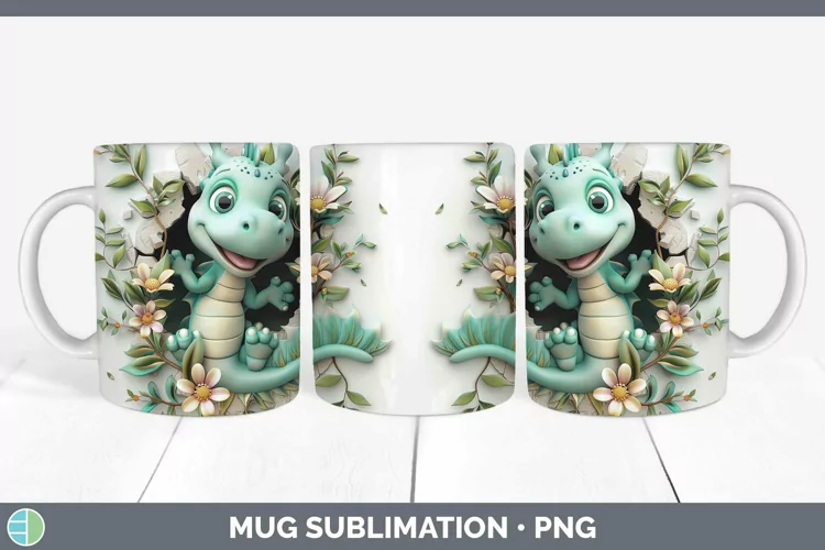 3D Hole in the Wall Dragon Mug Wrap Sublimation Coffee Cup D
