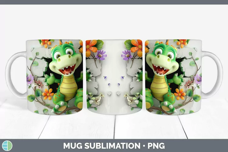 3D Hole in the Wall Dragon Mug Wrap Sublimation Coffee Cup D