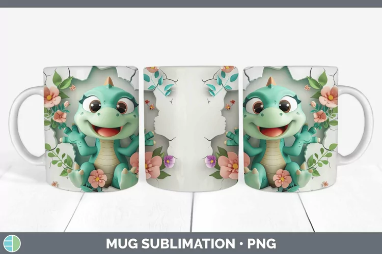 3D Hole in the Wall Dragon Mug Wrap Sublimation Coffee Cup D