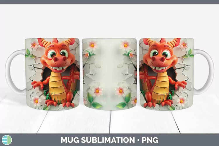 3D Hole in the Wall Dragon Mug Wrap Sublimation Coffee Cup D