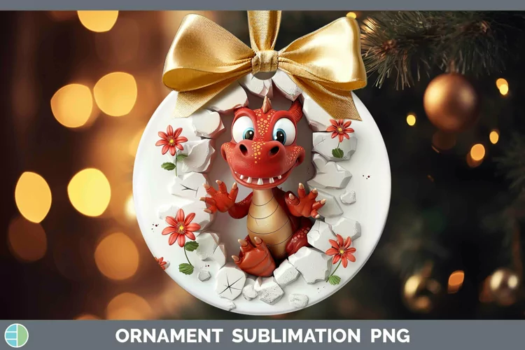 3D Hole in the Wall Dragon Ornament Sublimation Bauble Desig