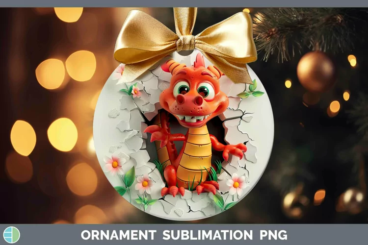 3D Hole in the Wall Dragon Ornament Sublimation Bauble Desig
