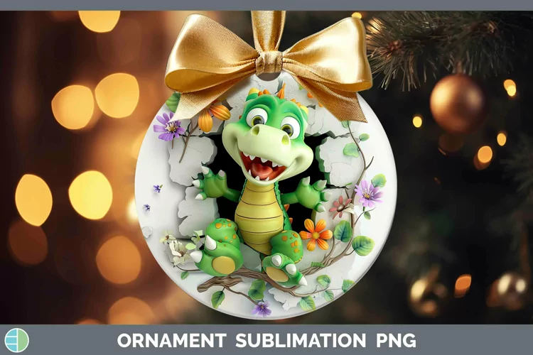 3D Hole in the Wall Dragon Ornament Sublimation Bauble Desig