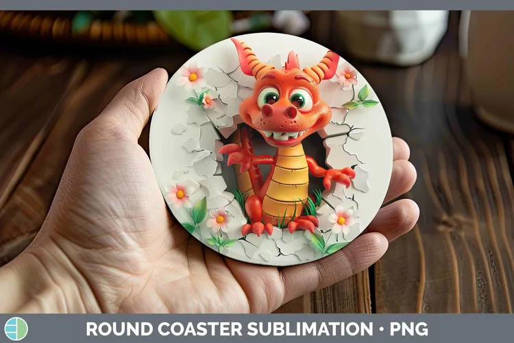 3D Hole in the Wall Dragon Round Coaster Sublimation Coaster