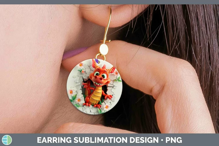 3D Hole in the Wall Dragon Round Earrings Sublimation Earrin