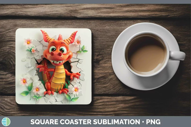 3D Hole in the Wall Dragon Square Coaster Sublimation Coaste