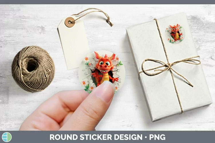 3D Hole in the Wall Dragon Stickers | Round Labels Designs