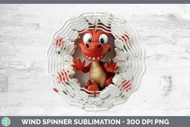 3D Hole in the Wall Dragon Wind Spinner Sublimation Spinner