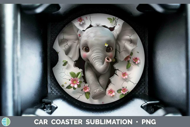 3D Hole in the Wall Elephant Car Coaster Sublimation Coaster