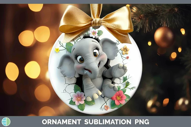 3D Hole in the Wall Elephant Ornament Sublimation Bauble Des