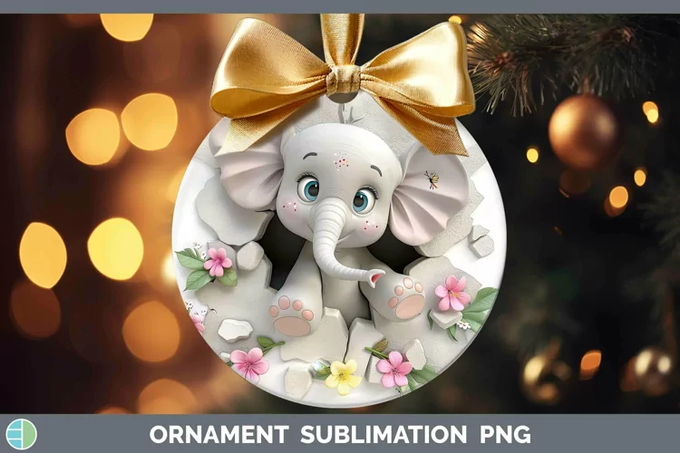 3D Hole in the Wall Elephant Ornament Sublimation Bauble Des