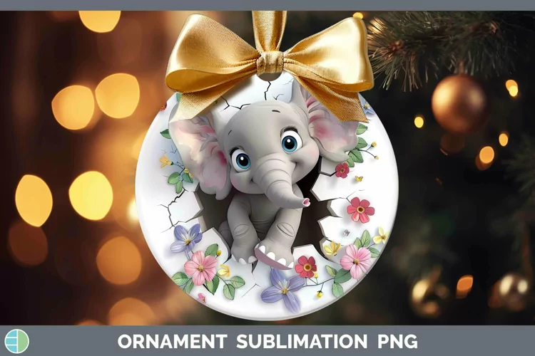3D Hole in the Wall Elephant Ornament Sublimation Bauble Des
