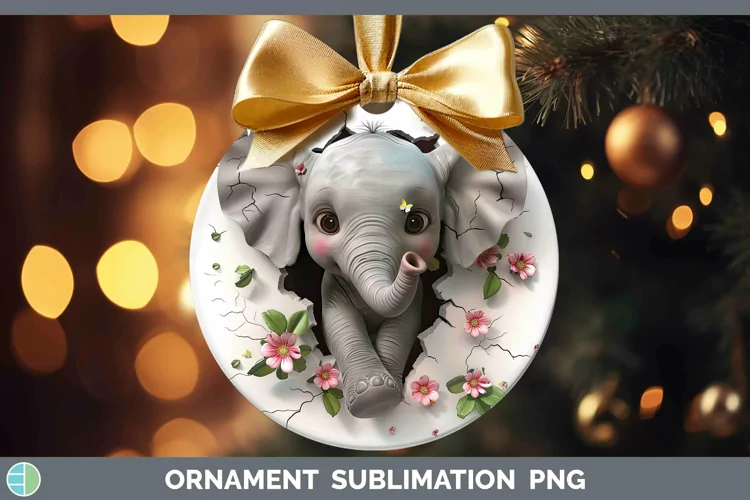3D Hole in the Wall Elephant Ornament Sublimation Bauble Des