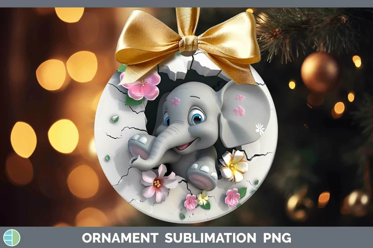 3D Hole in the Wall Elephant Ornament Sublimation Bauble Des