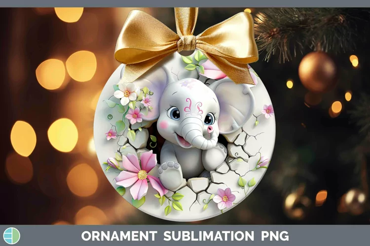 3D Hole in the Wall Elephant Ornament Sublimation Bauble Des