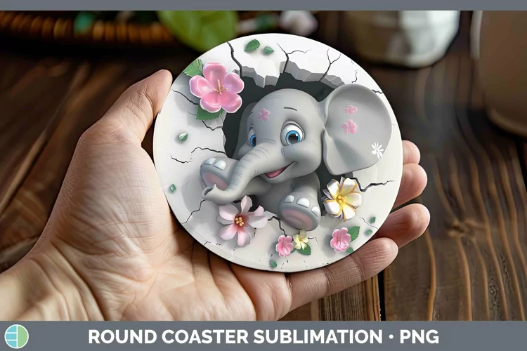 3D Hole in the Wall Elephant Round Coaster Sublimation Coast