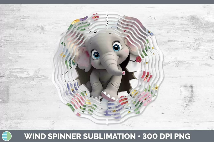 3D Hole in the Wall Elephant Wind Spinner Sublimation Spinne