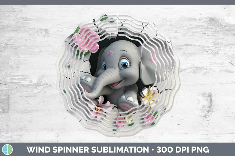 3D Hole in the Wall Elephant Wind Spinner Sublimation Spinne