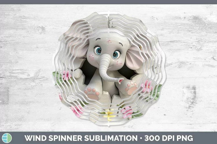 3D Hole in the Wall Elephant Wind Spinner Sublimation Spinne