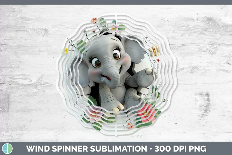 3D Hole in the Wall Elephant Wind Spinner Sublimation Spinne